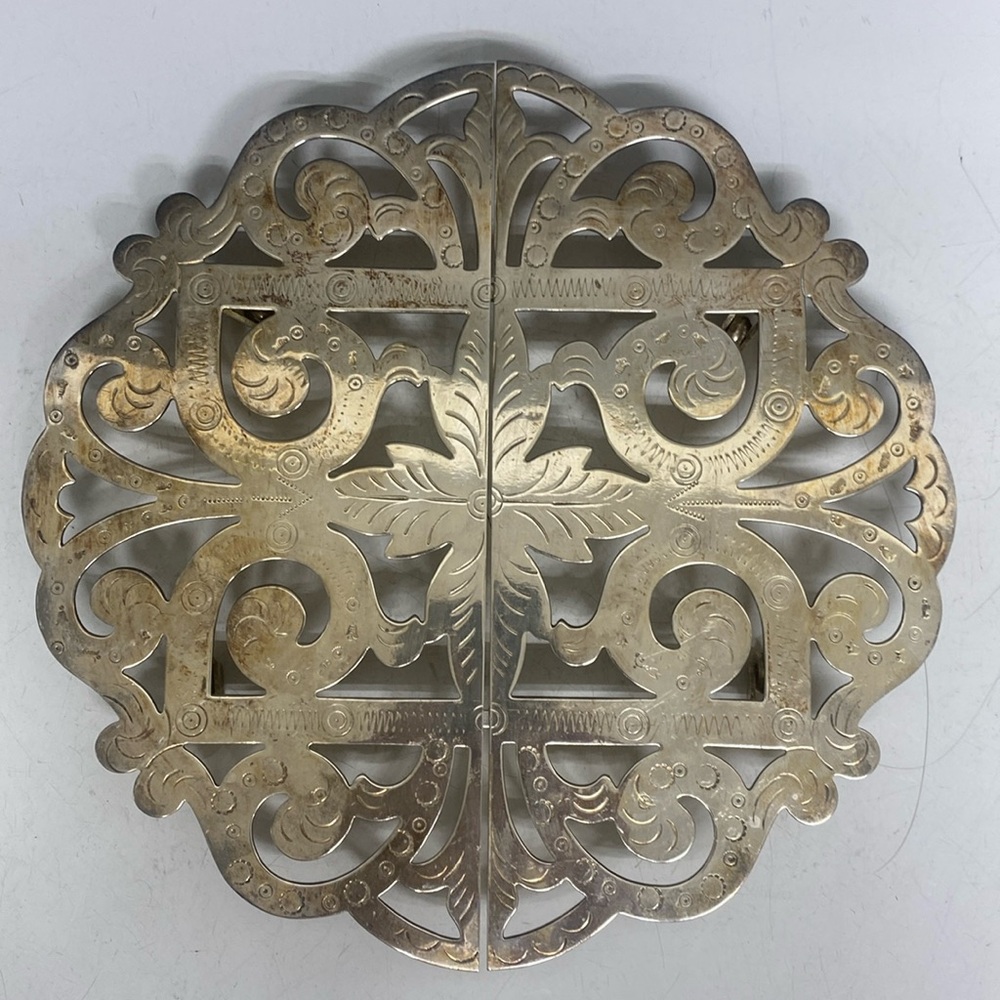Silverplated Adjustable Footed Trivet Stamped FOOF 10”